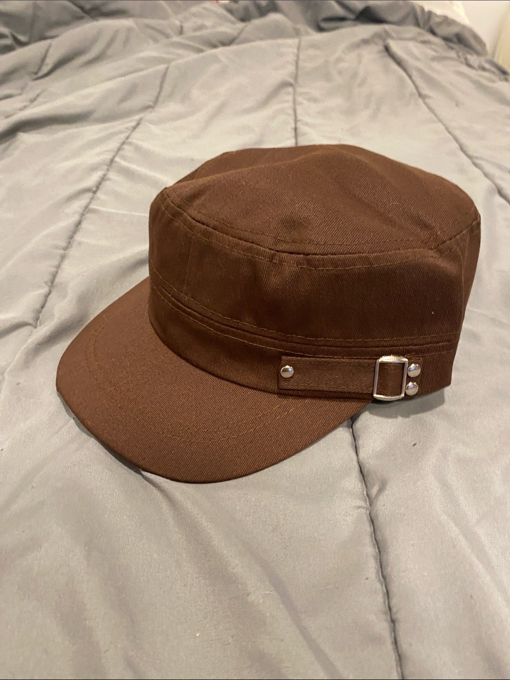 Brown Military-Style Cotton Cadet Cap